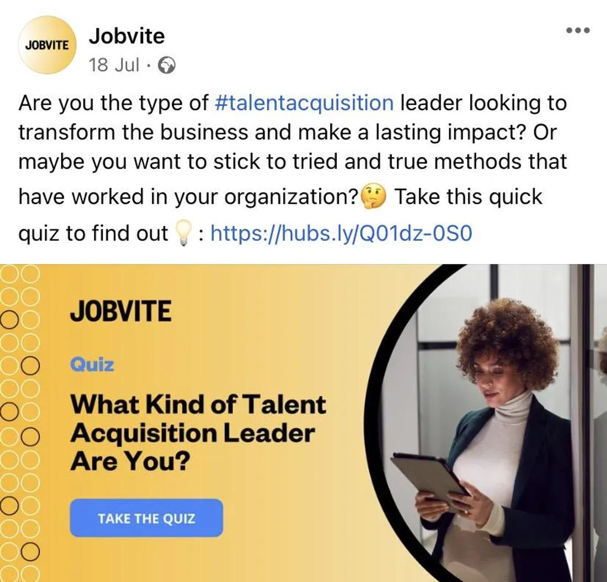 B2B lead generation quiz on Facebook

