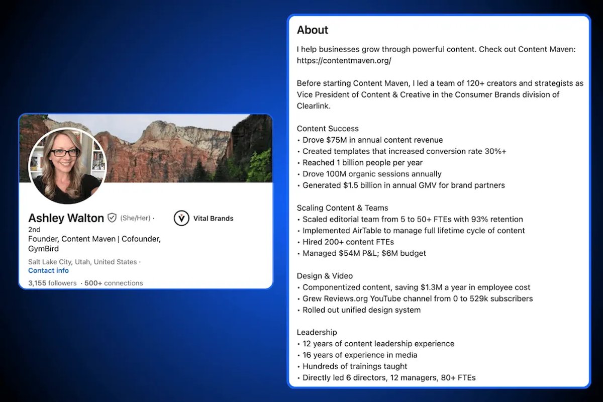 LinkedIn Profile Summary Examples - Ashley Walton