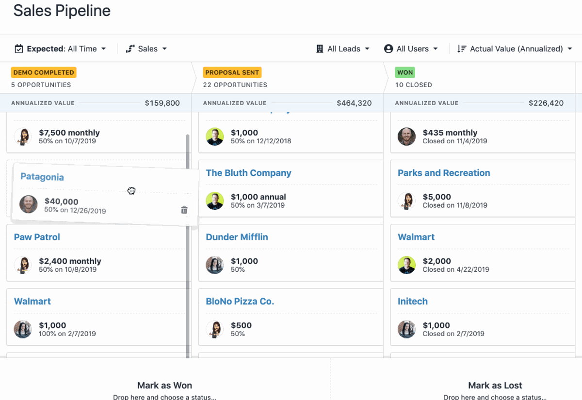 Easy view of pipeline value in Close CRM
