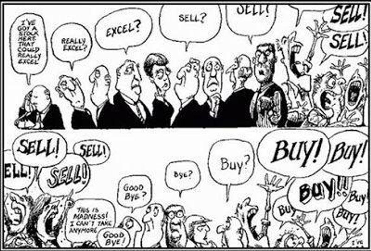 Two-panel cartoon: an initial idea passes through a committee and turns into a loud group selling pitch before reaching the buyer.