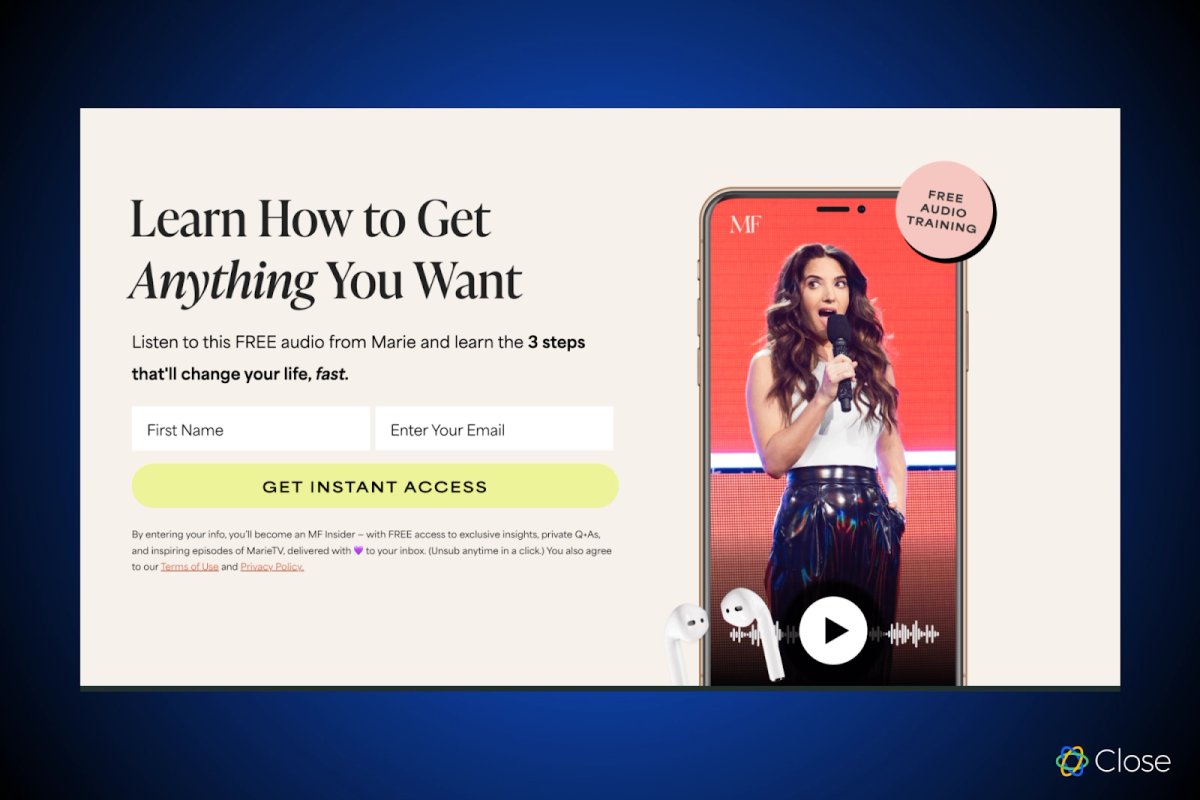 Example: Free Audio from Marie Forleo