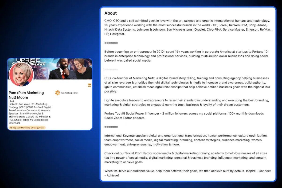 LinkedIn Profile Summary Examples - Pam Moore