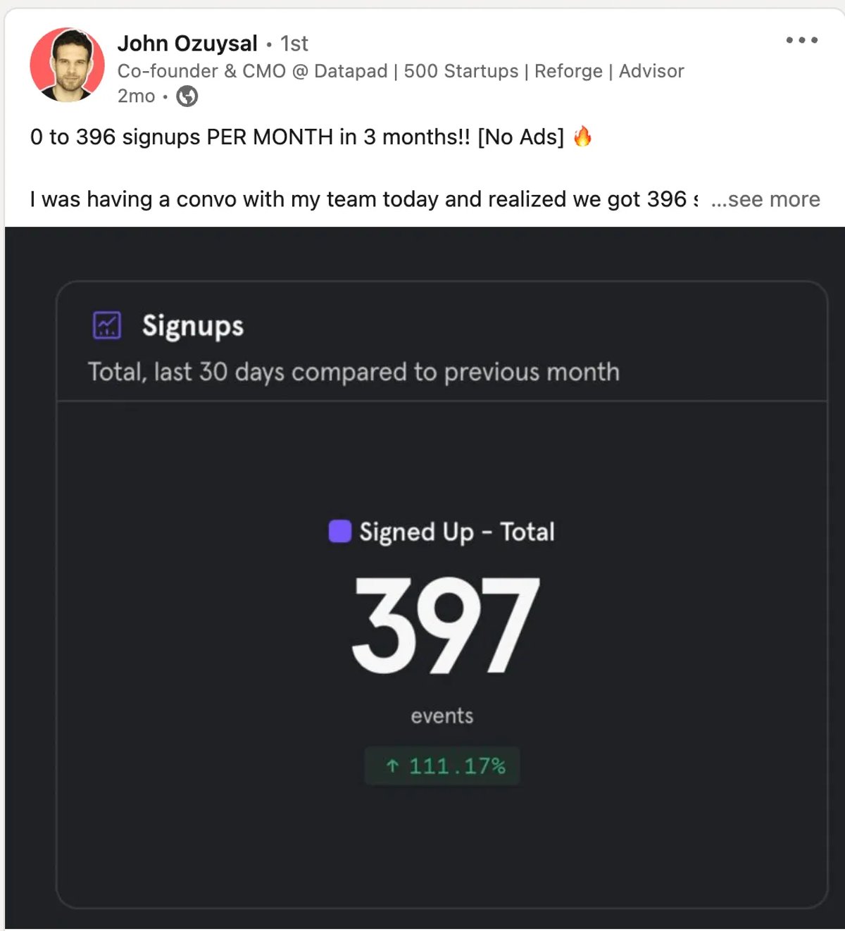 Jouhn ozuysal linkedin post inbound sales strategy example