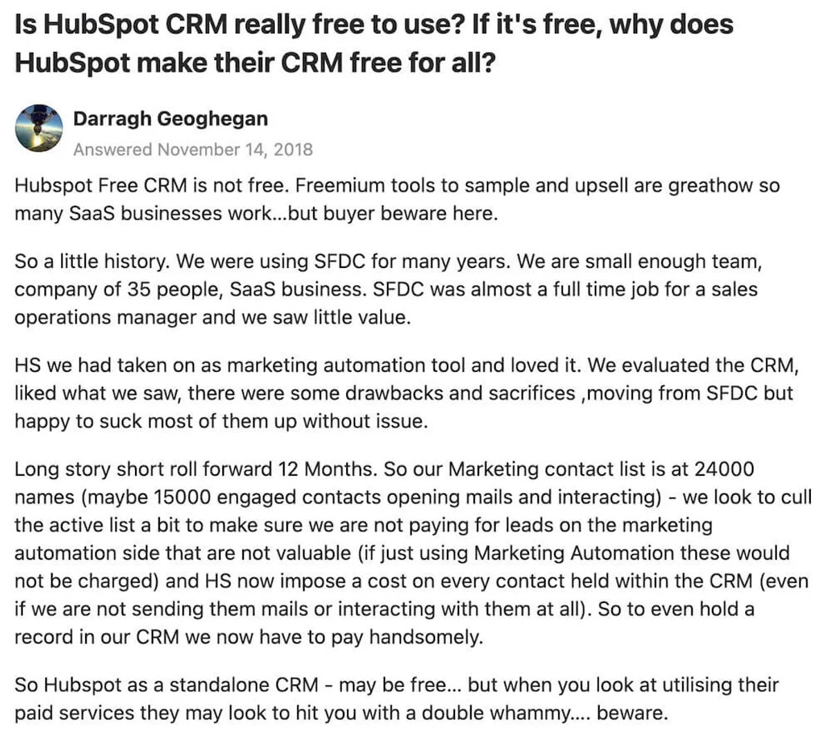 HubSpot CRM Limitations Example