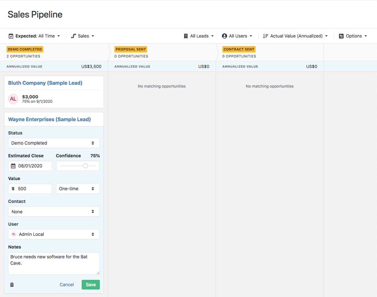 Inline Editing of Opportunities in Pipeline View