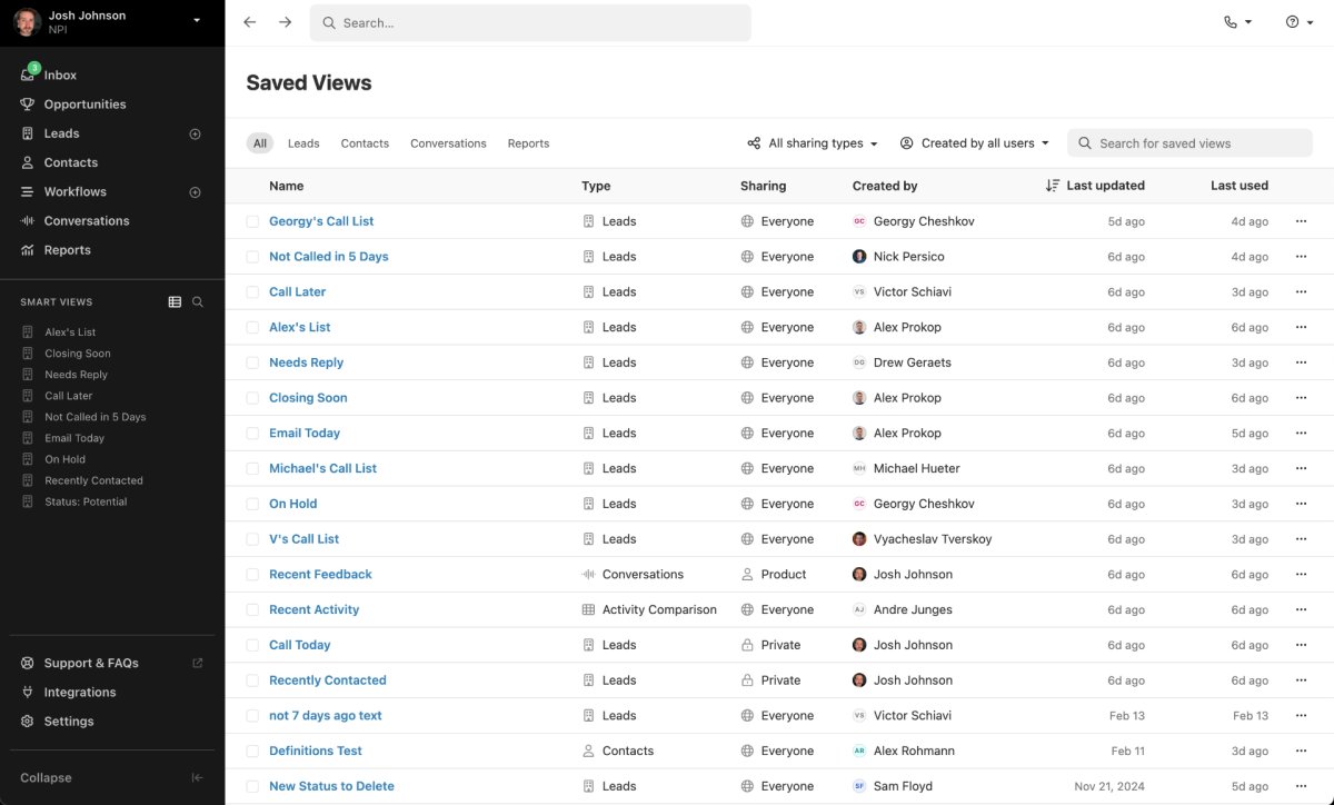 New Saved Views Page