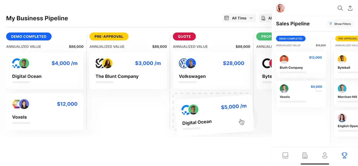 Customer Relationship Management Tools to Up Your Game - Close Pipeline View on Mobile