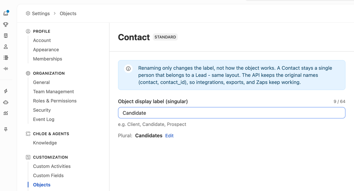 Rename Leads, Contacts, and Opportunities