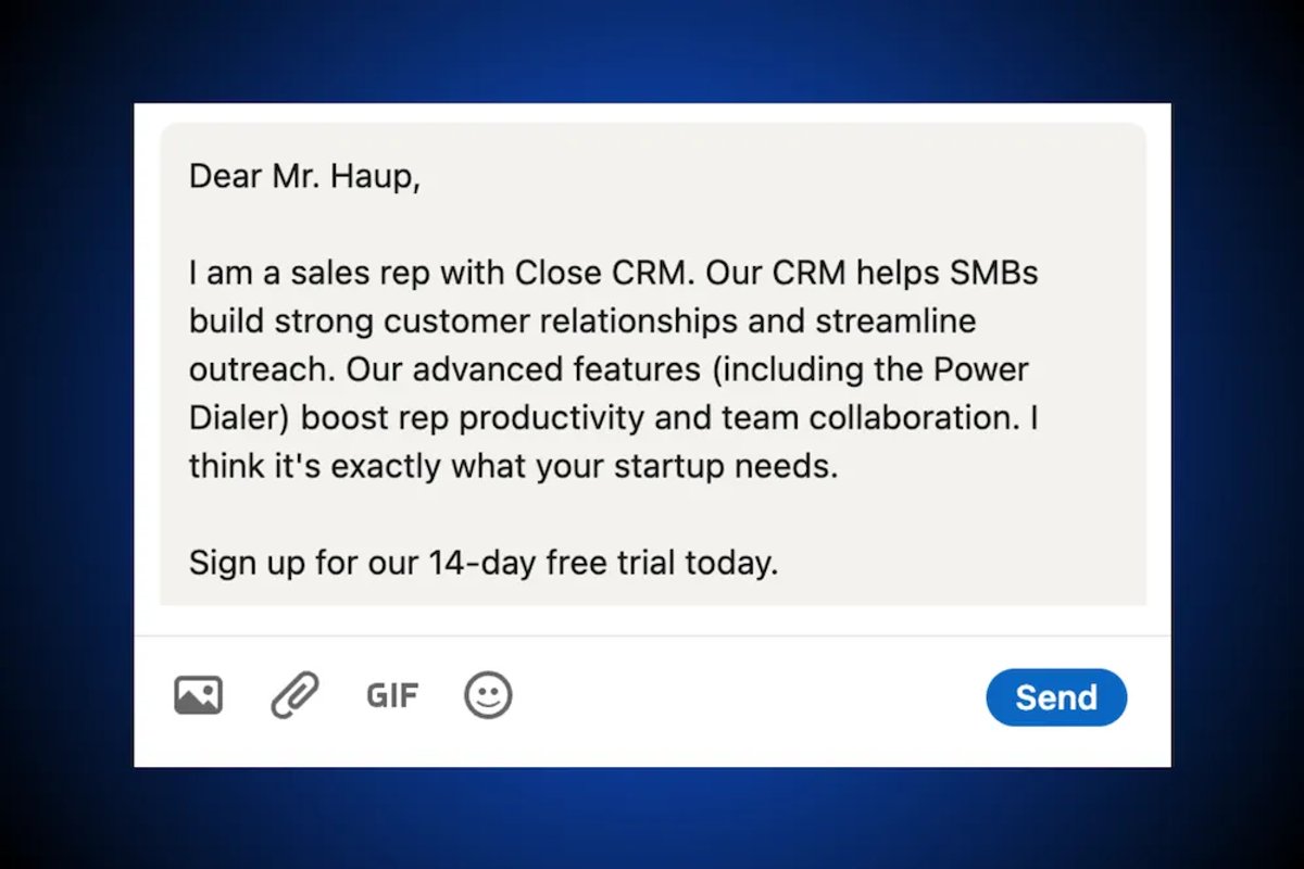 The 4 Main Types of LinkedIn Outreach - Direct Messages (Poor Example)