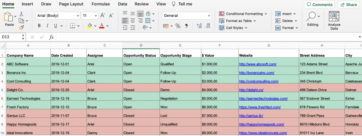 CRM Template from Close