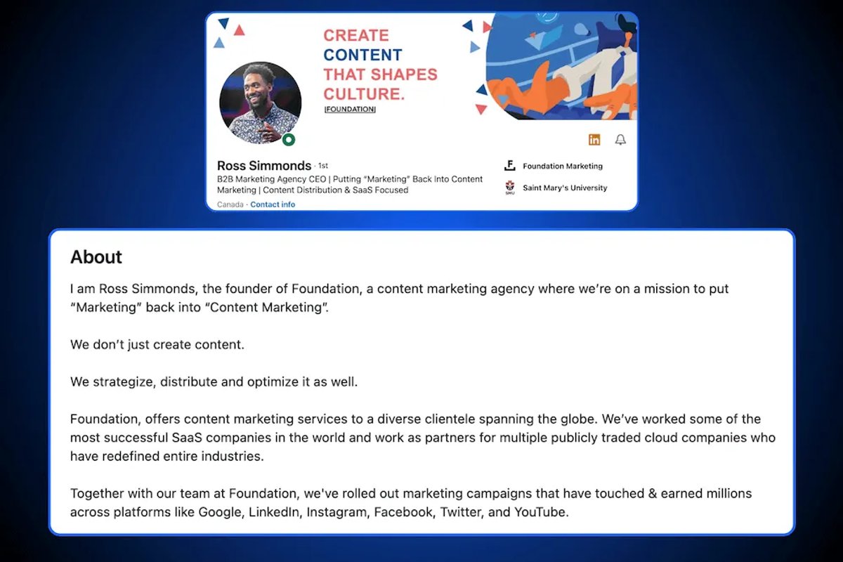 LinkedIn Profile Summary Examples - Ross Simmonds