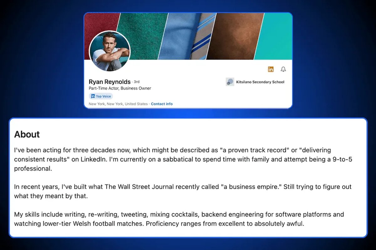LinkedIn Profile Summary Examples - Ryan Reynolds