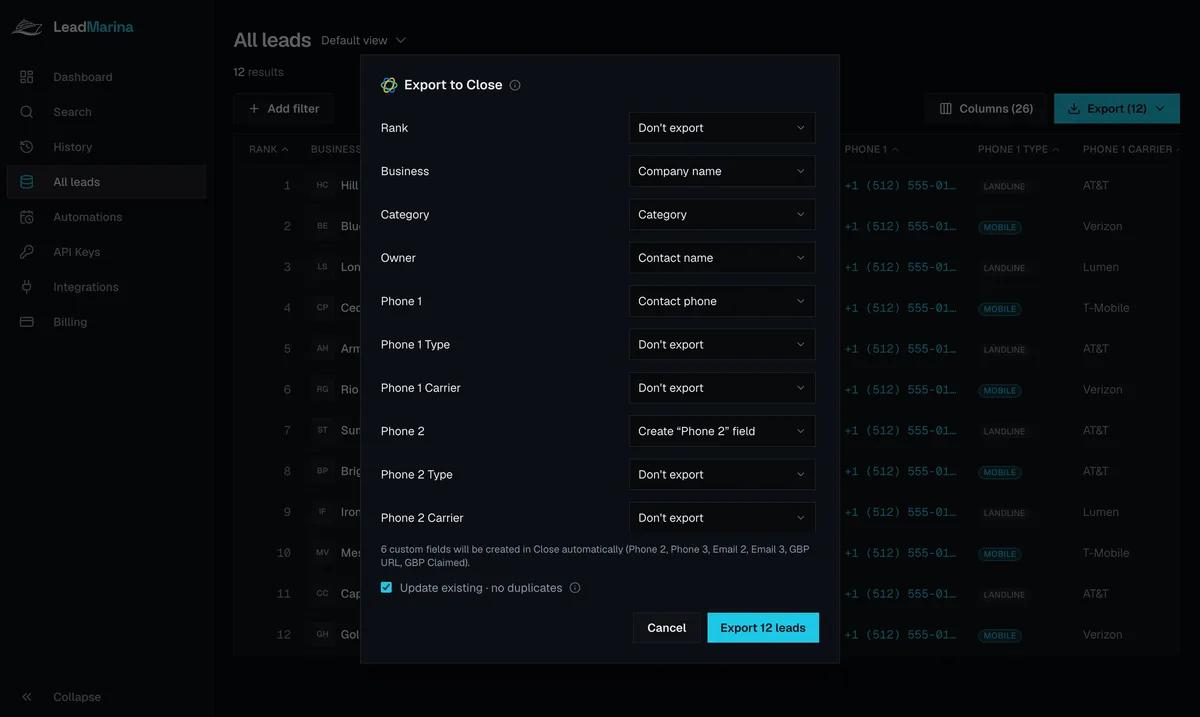 LeadMarina screenshot