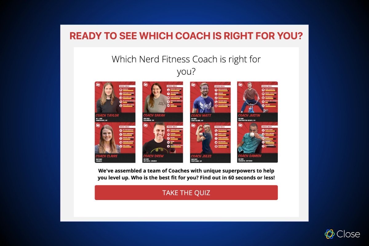 Example: Which Coach is Right Quiz by Nerd Fitness