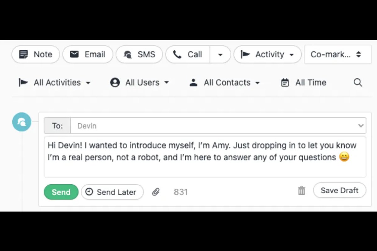 Simple Cold Texting Introduction (Screenshot Using Close CRM)