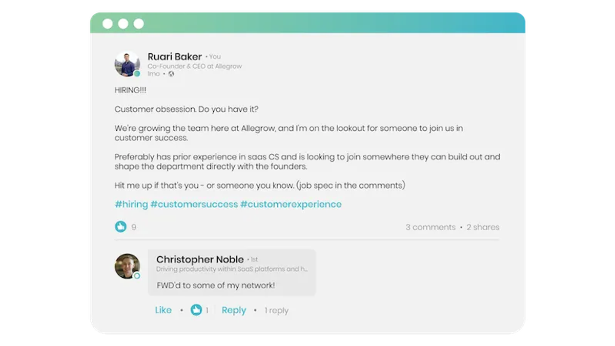 email warm up example of social selling on linkedin