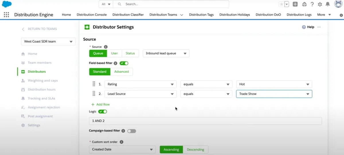 Distribution Engine lead routing setup page
