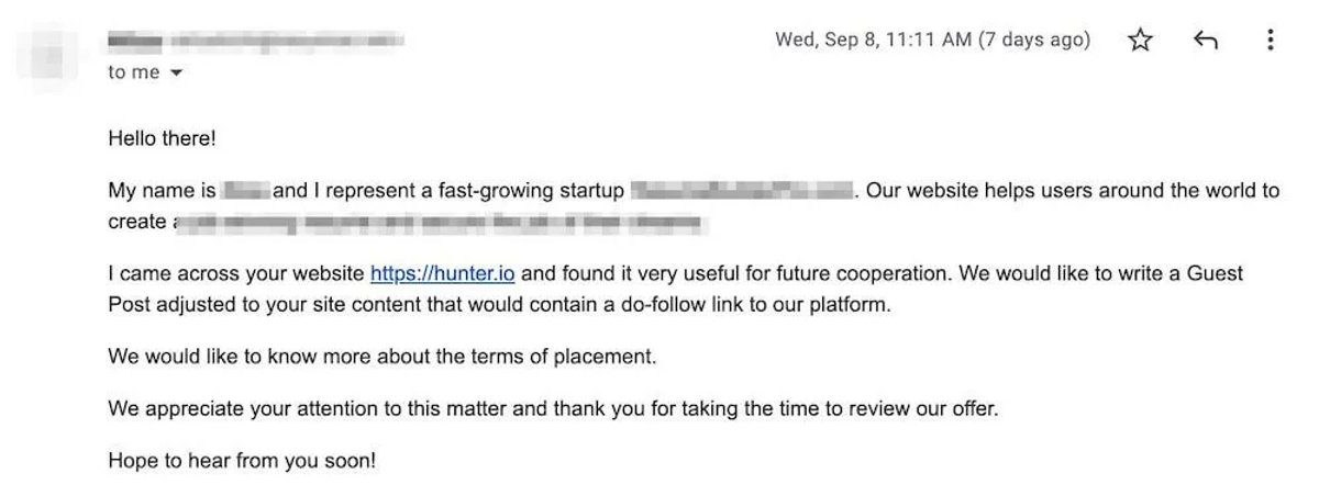 This is another example of a cold outreach email that was obviously submitted by a computer rather than a real person.