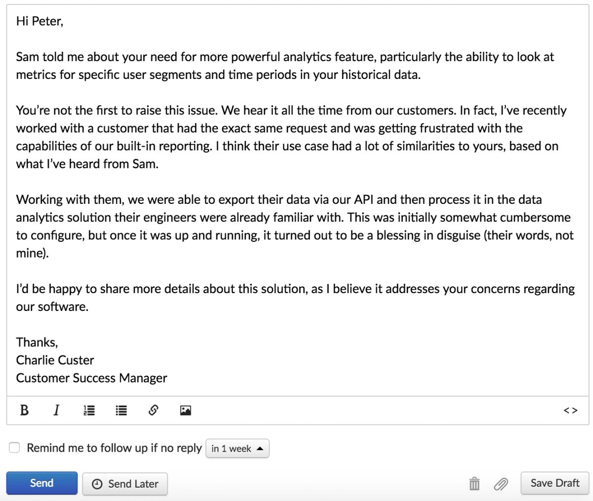 3 Ways to Use Backchannel Sales - handle missing feature objection example