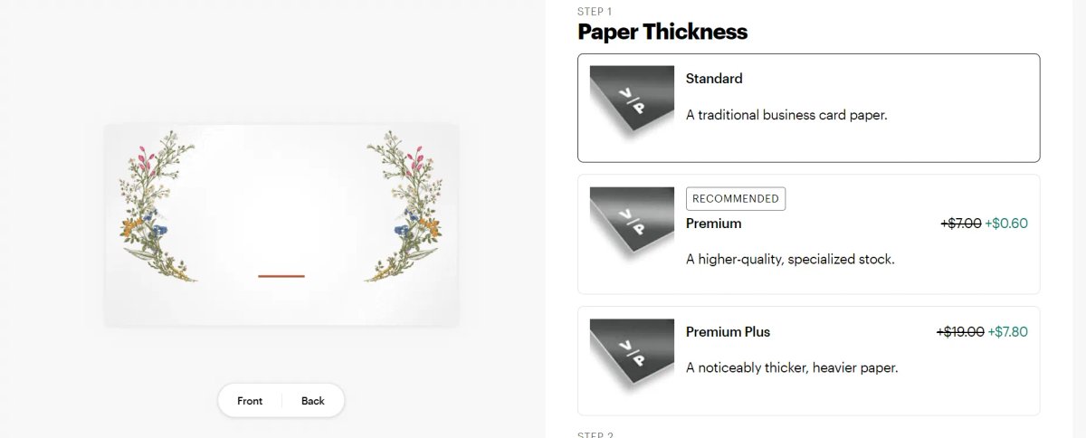upselling example vistaprint