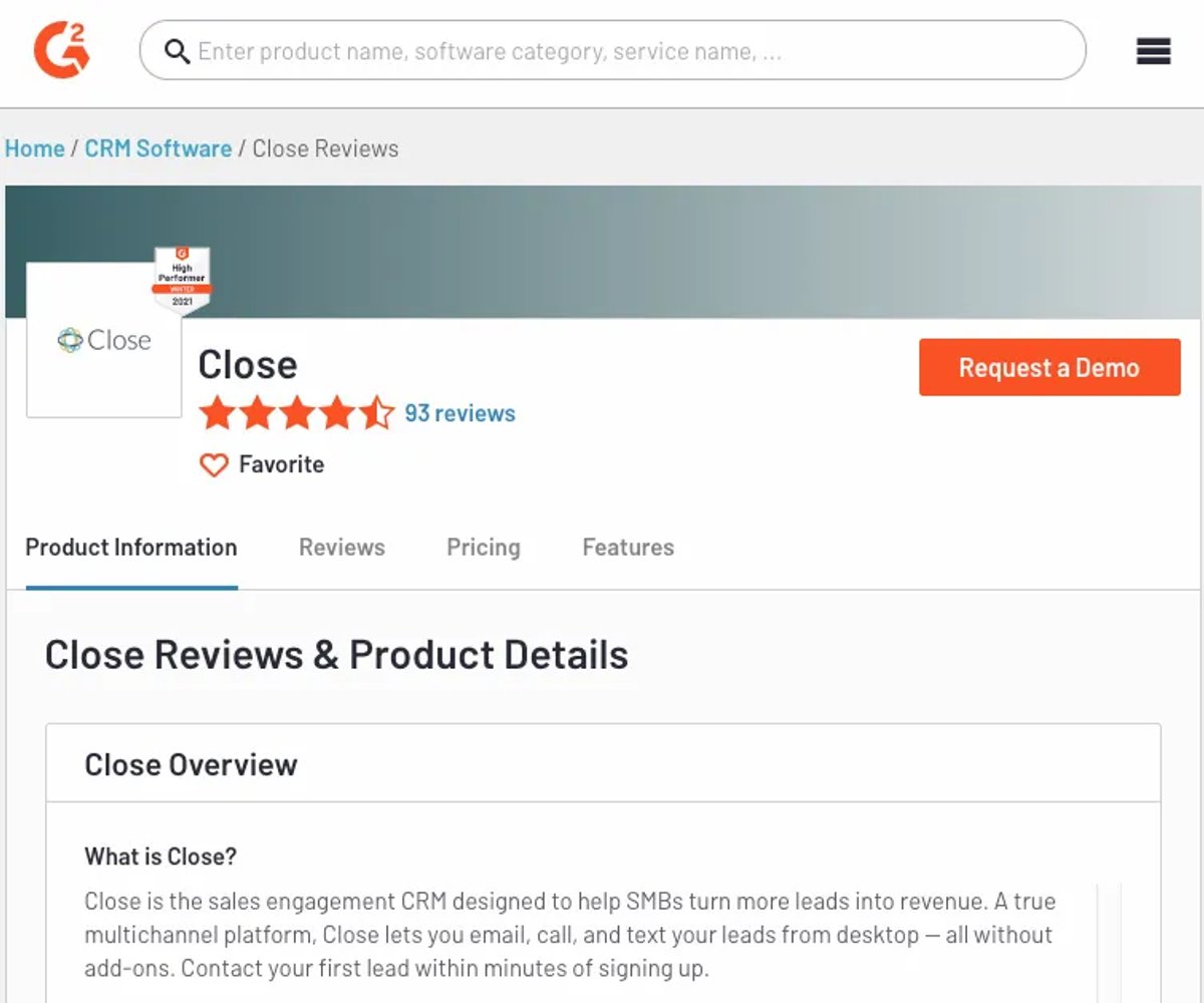 How to make a sales pitch video example of close on G2