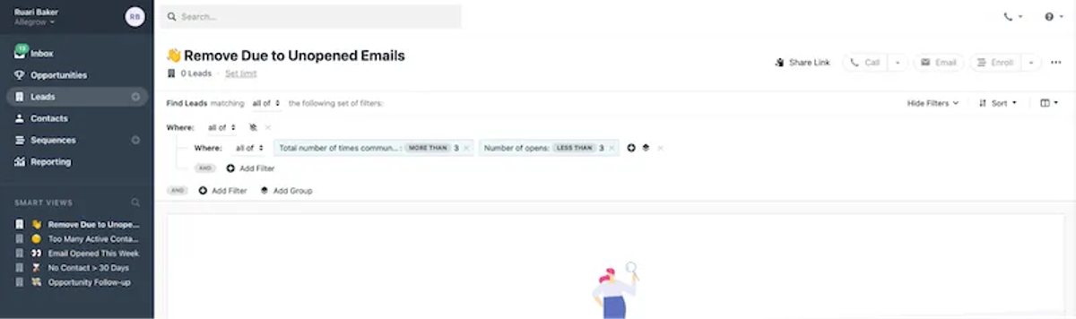 email warm up guide Close CRM smartview screen shot