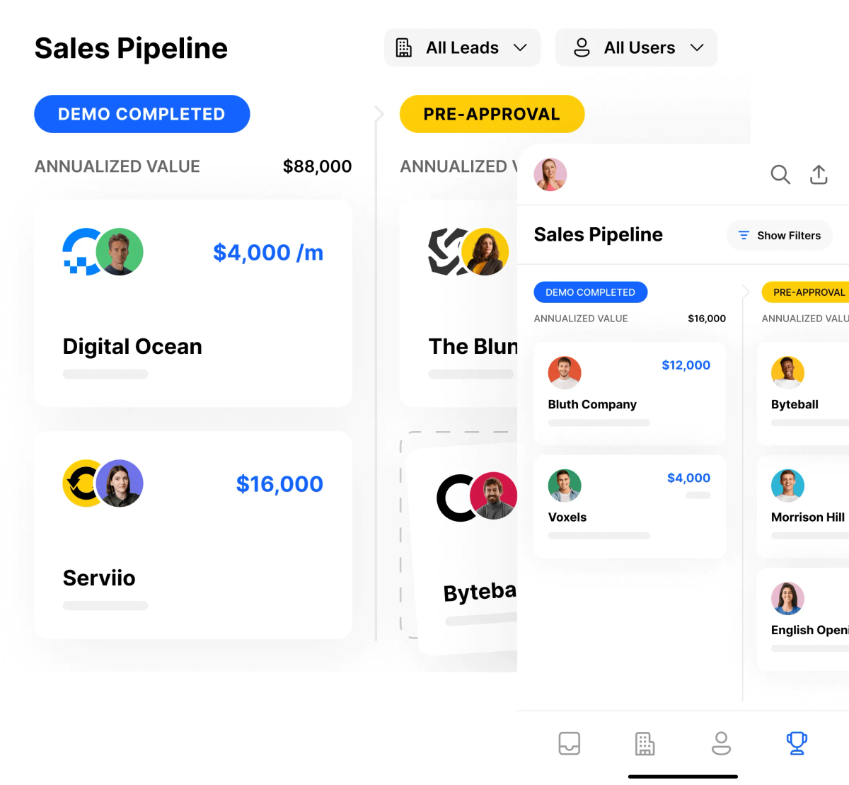 close CRM app sales pipeline view 
