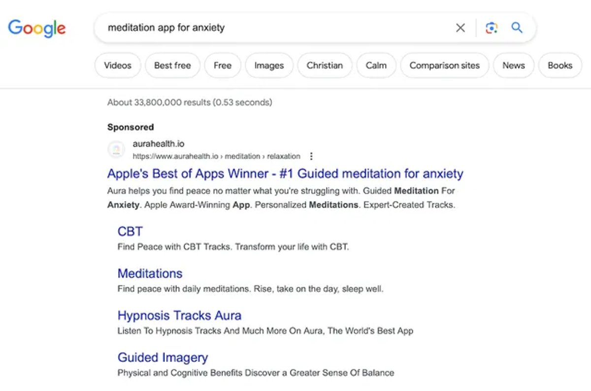 Aura Health search ad example