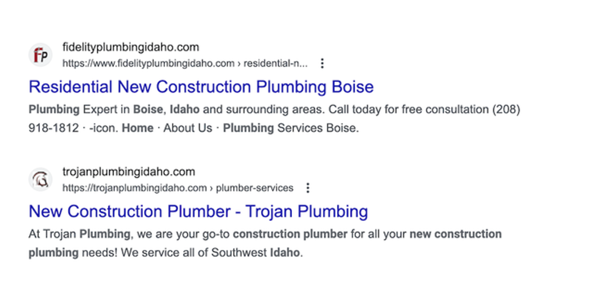 Plumber in Boise Idaho local SEO lead generation example