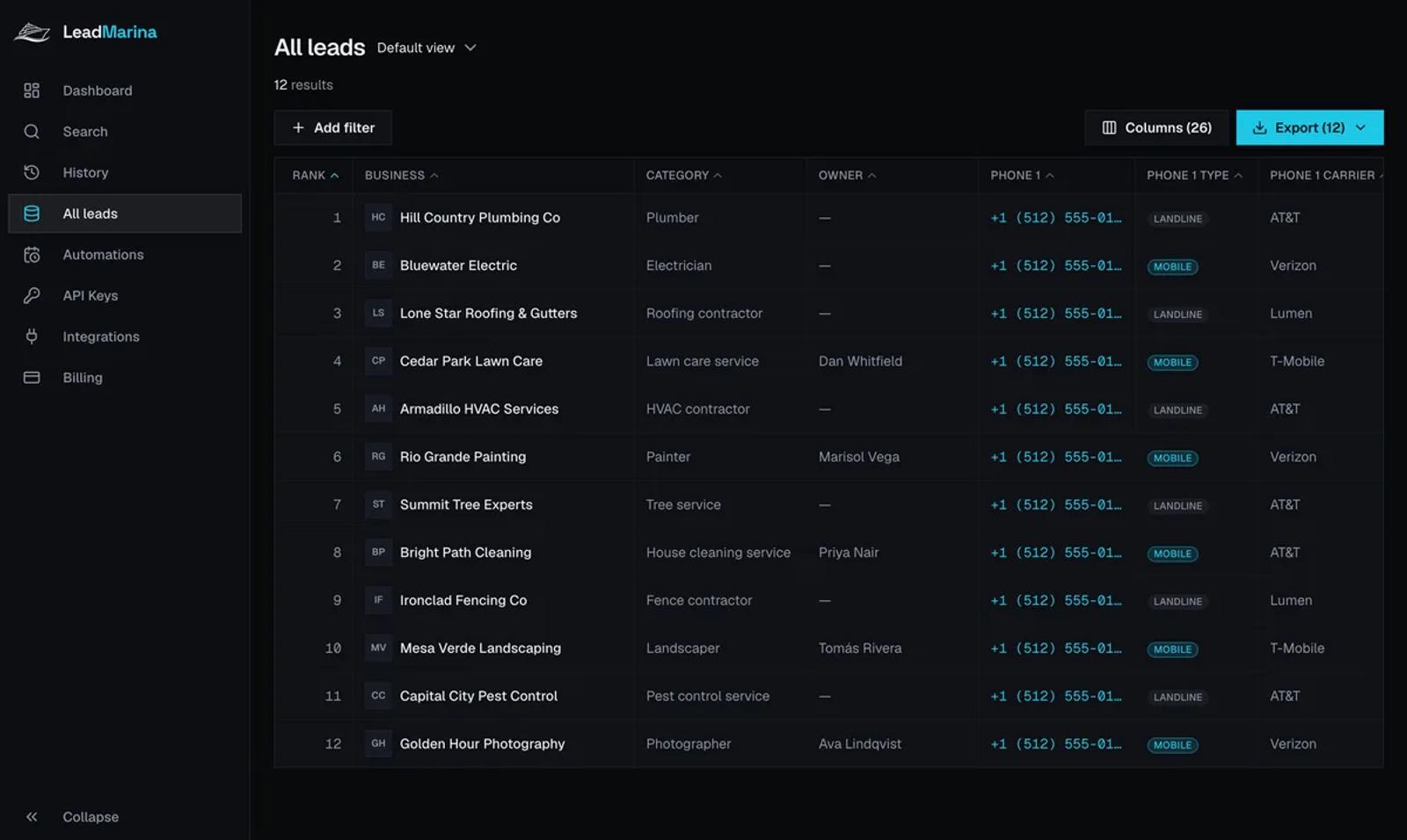 LeadMarina screenshot
