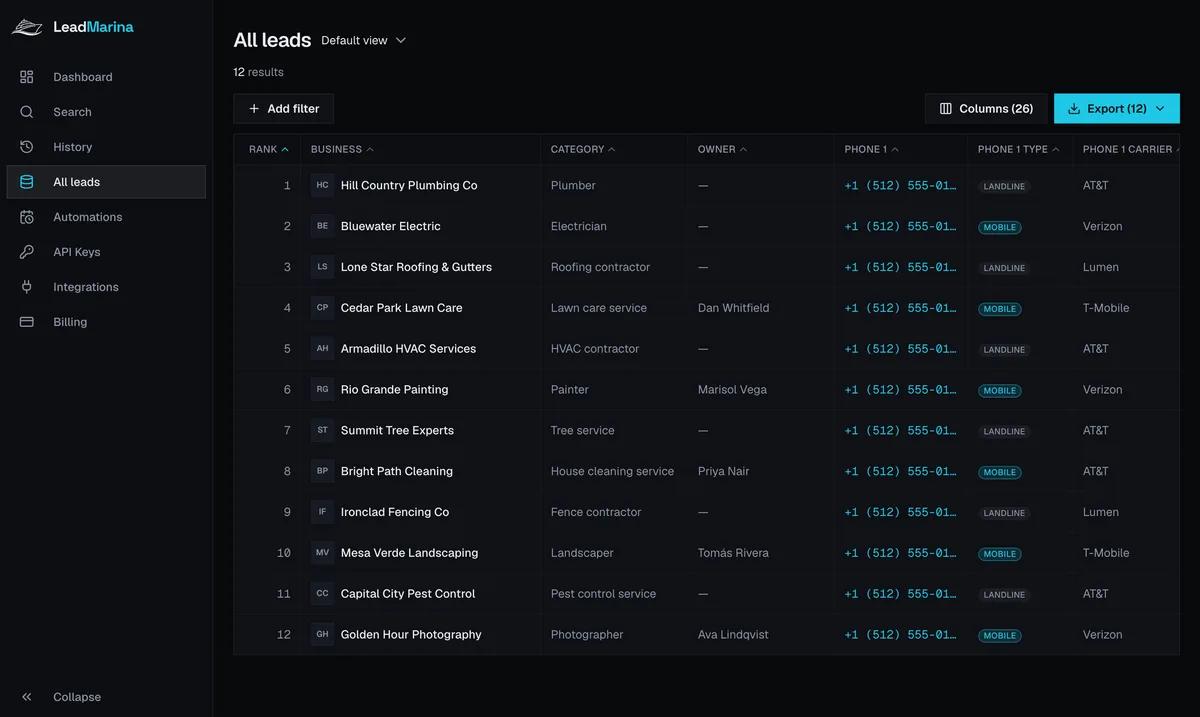LeadMarina screenshot