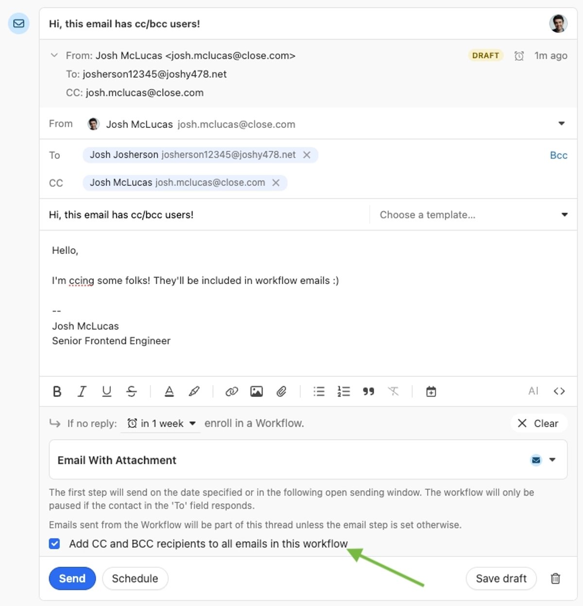 CC/BCC in Workflow Emails