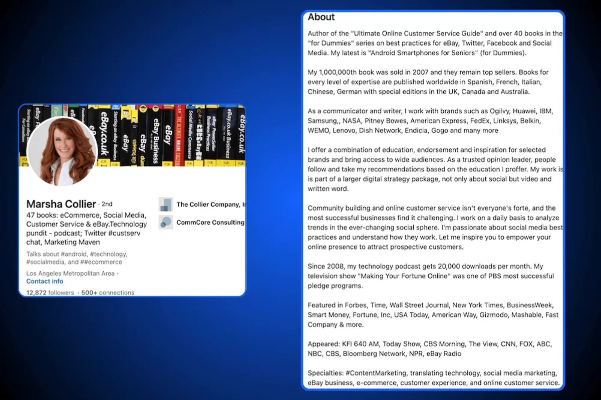LinkedIn Profile Summary Examples - Marsha Collier
