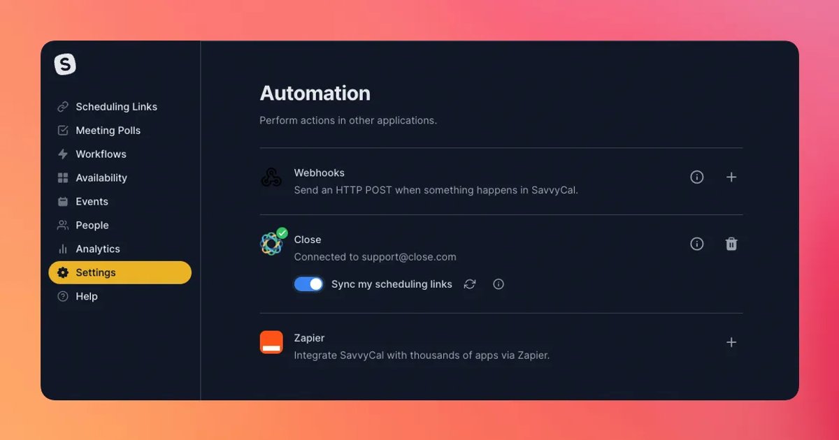 Close scheduling links in Savvycal