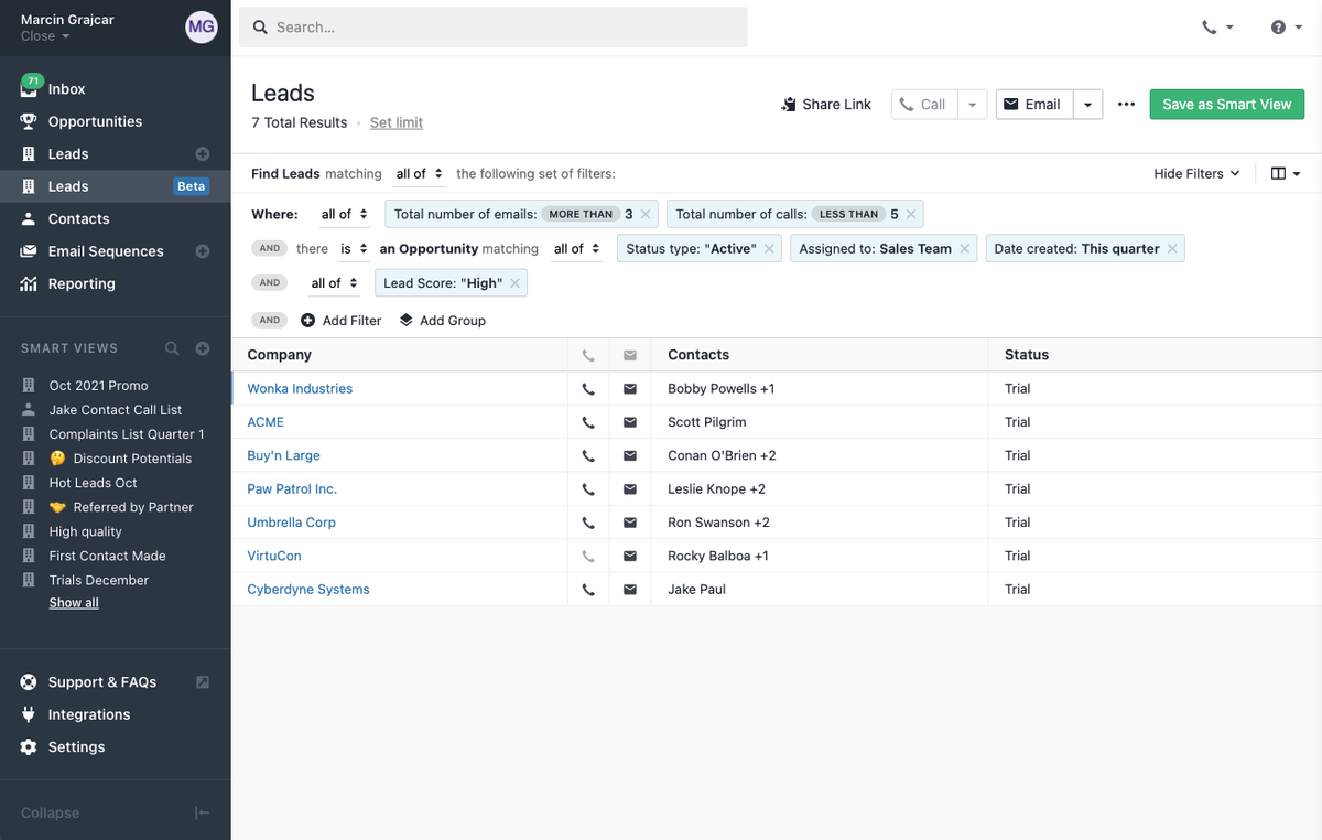 New Lead Filtering with Visual Query Builder