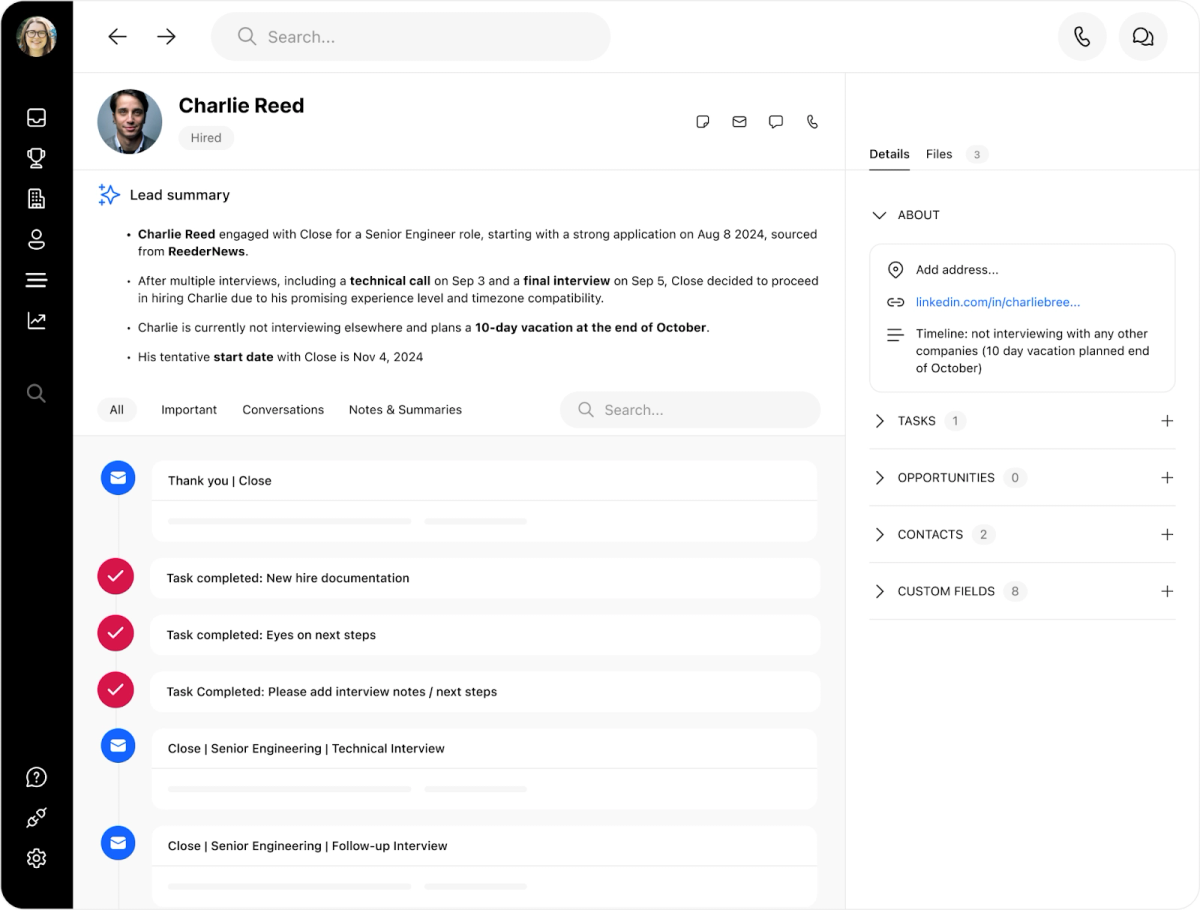 Close CRM - Single Source of Truth for Candidate Information