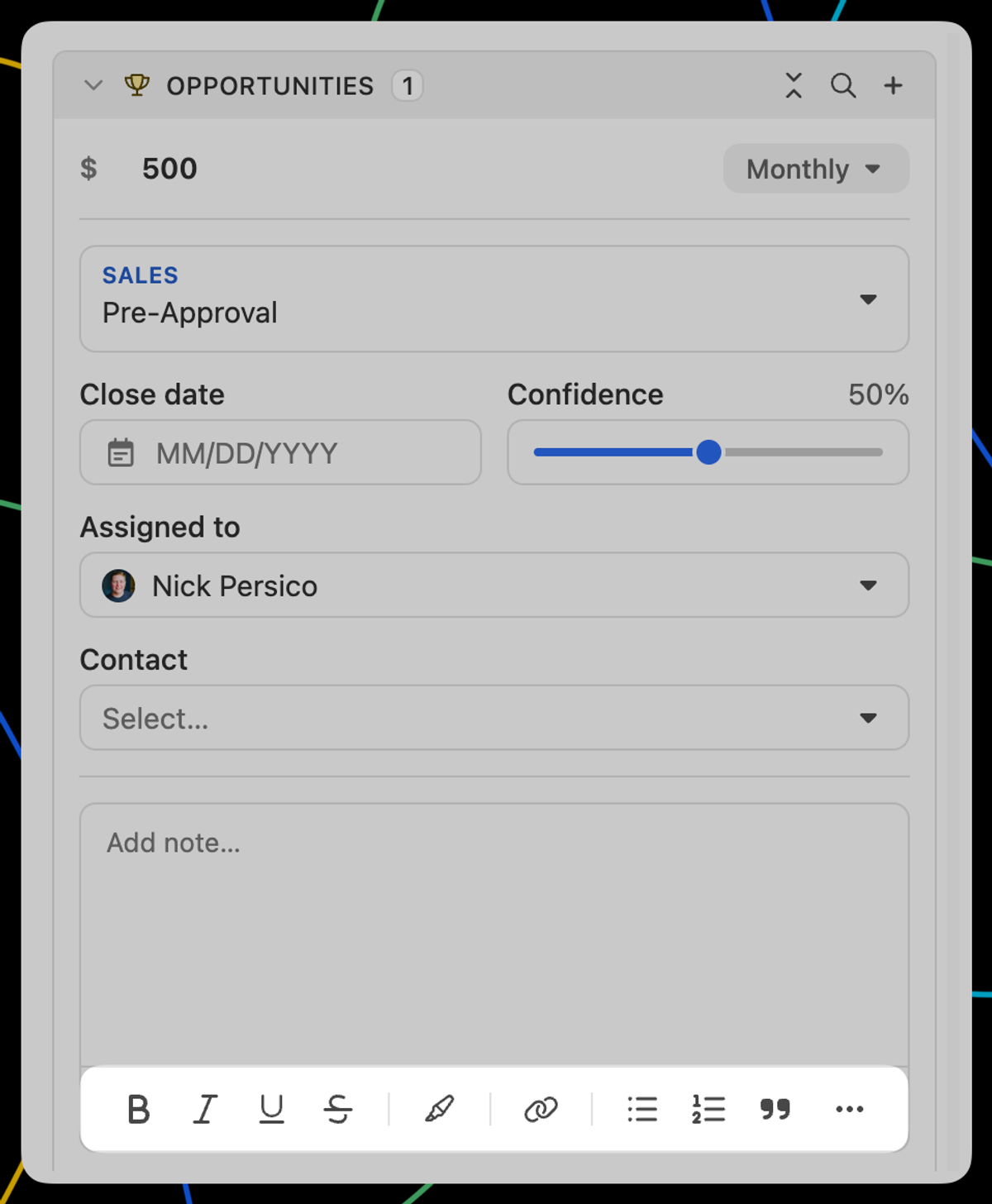 Rich text formatting in Opportunity notes