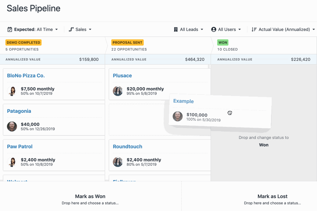 Sales pipeline value is calculated automatically in Close CRM