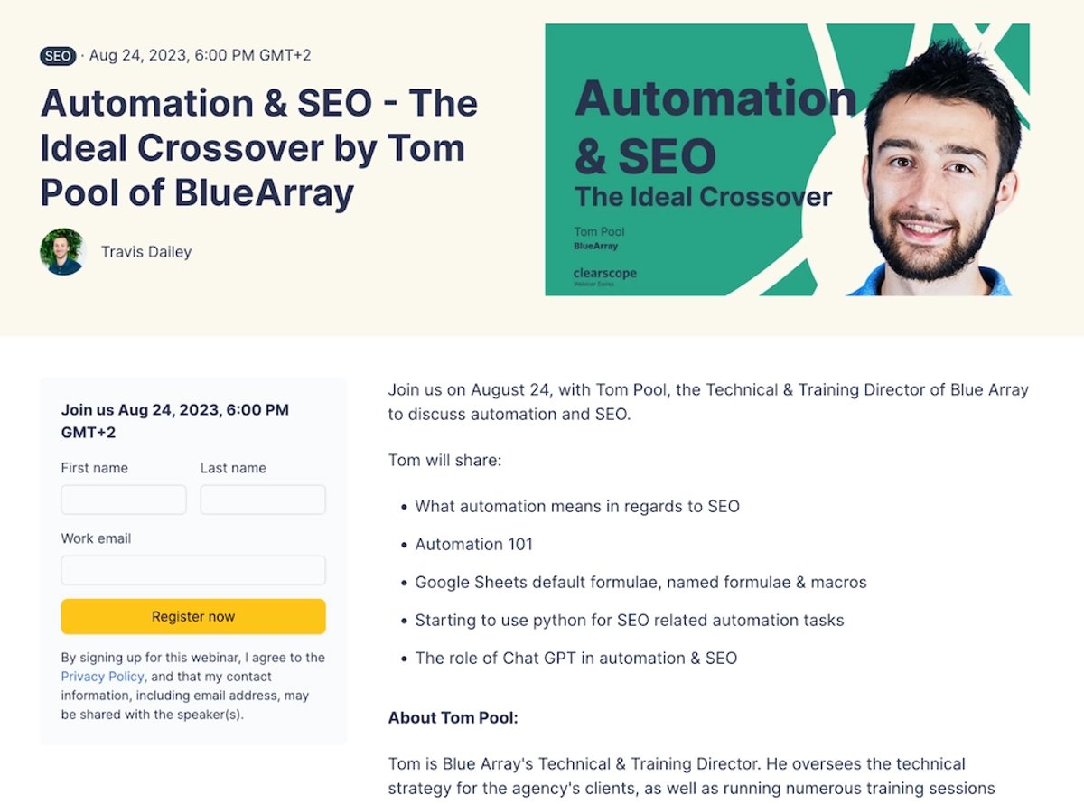 Lead Generation Examples - Events and Networking Example from Clearscope