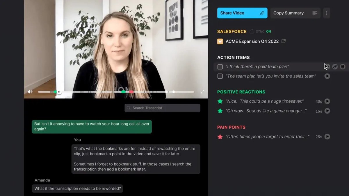 Fathom talk track analytics for sales