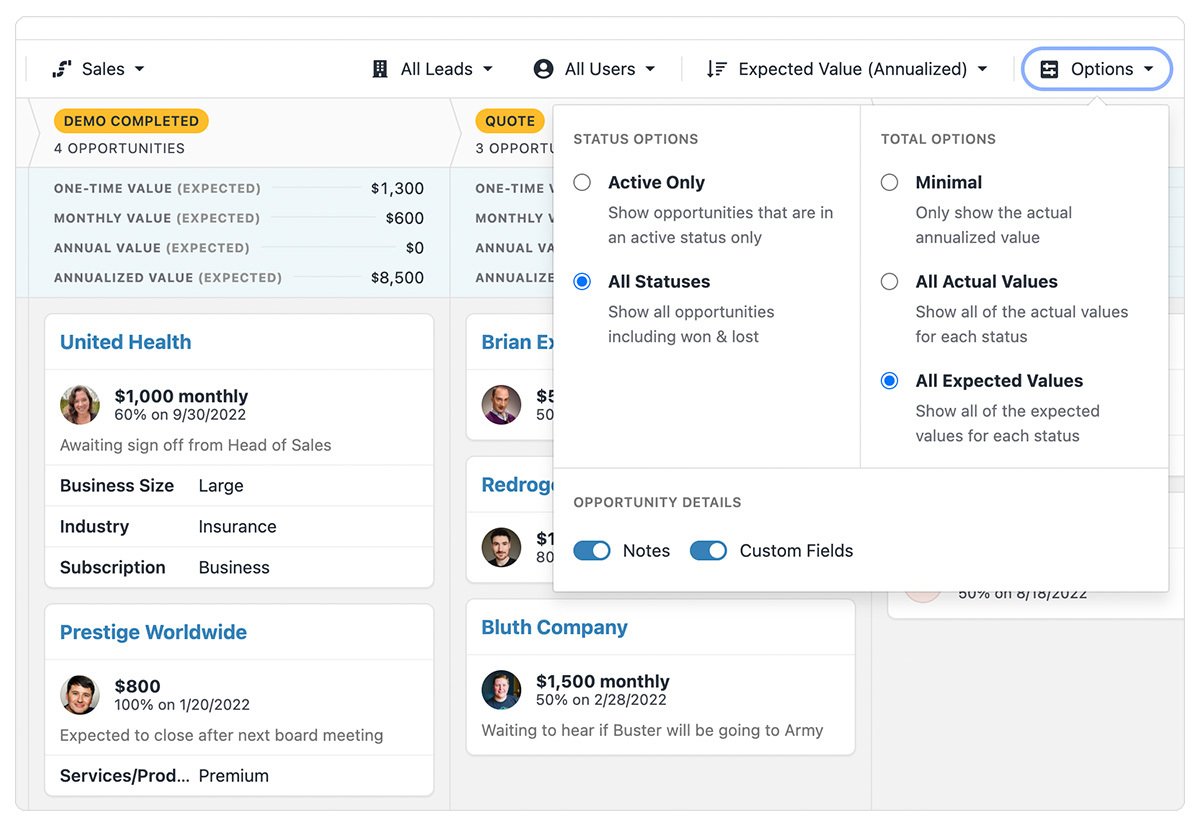 Opportunity Notes and Custom Fields in the Pipeline View