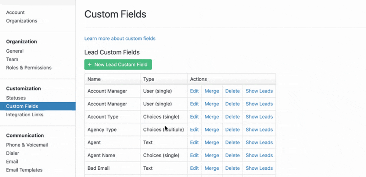 Adding a custom field to your lead contacts in Close