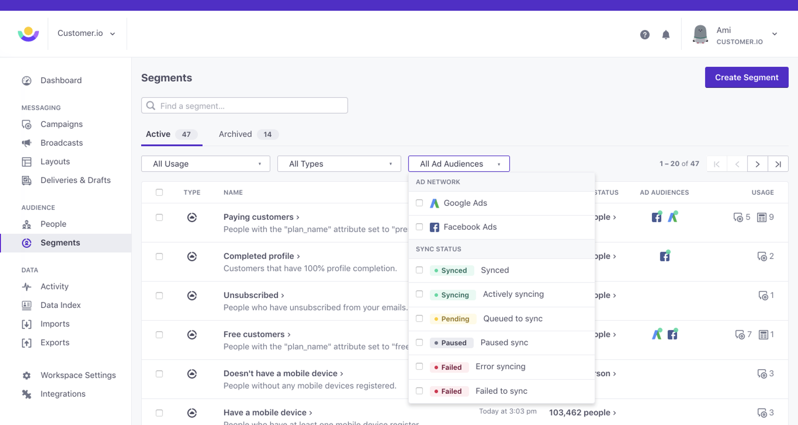 Customer.io screenshot