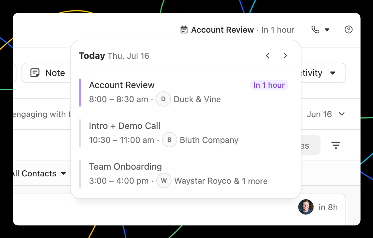 View your meetings from anywhere in Close