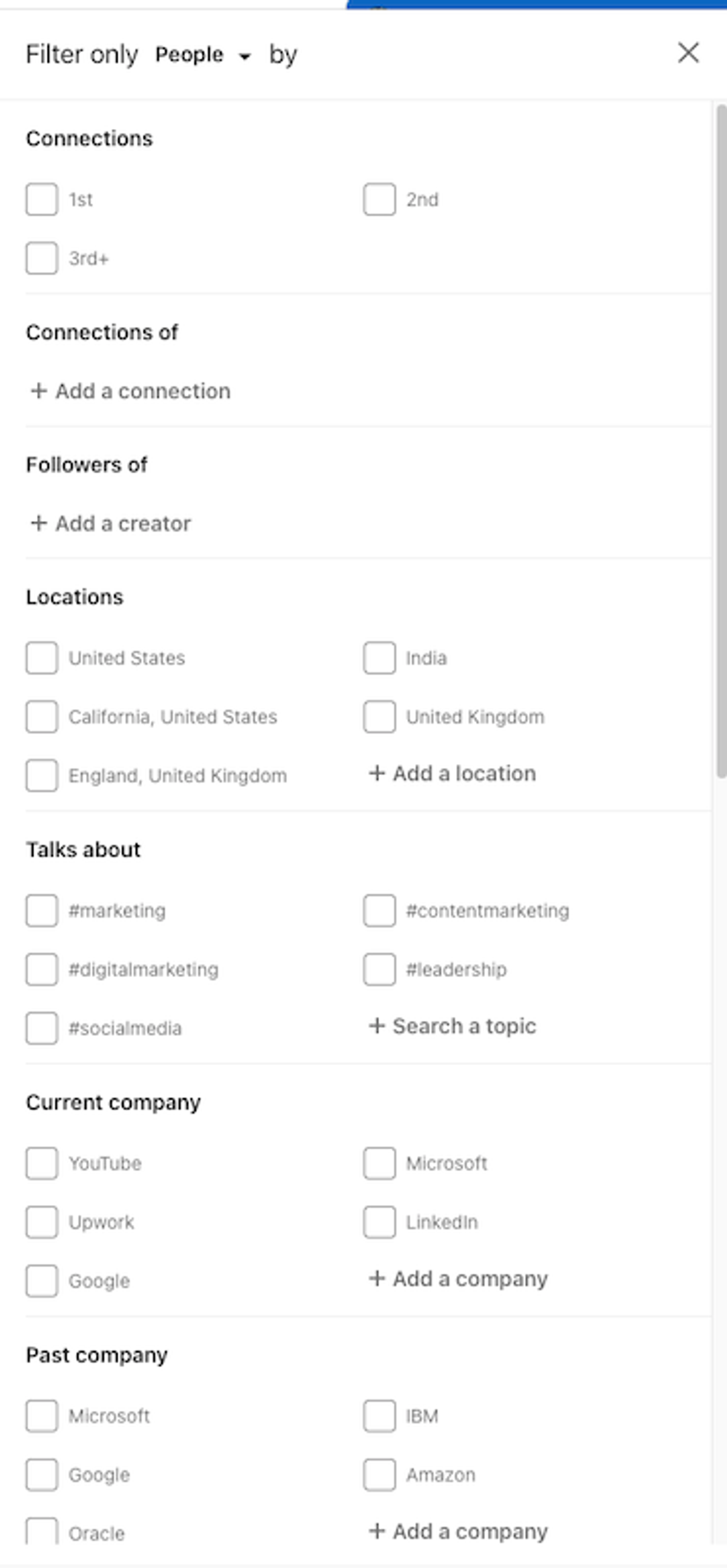 Generate Leads with LinkedIn - Use Filters on LinkedIn (like on this image)
