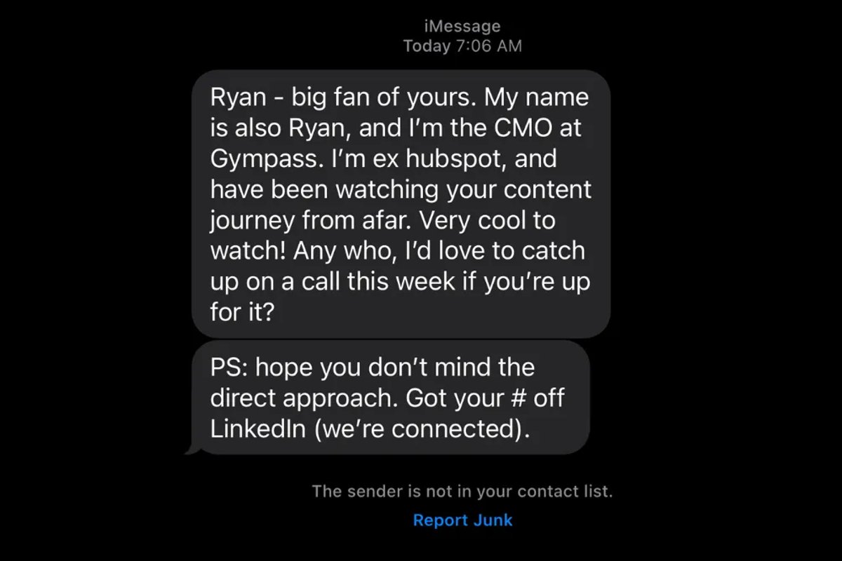 LinkedIn Contact (Cold Texting Example Screenshot)