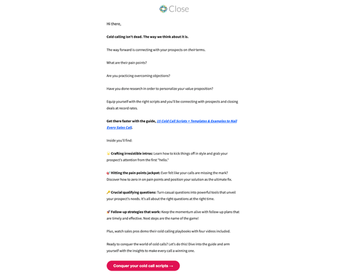 Close inbound lead generation newsletter example