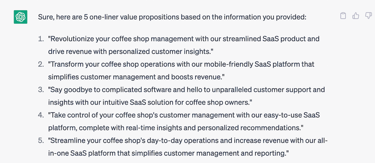 Use ChatGPT to Generate a Several Value Propositions