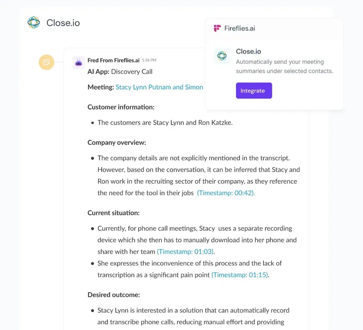 6 Tips for Sales Call Notes - Fireflies integration with Close
