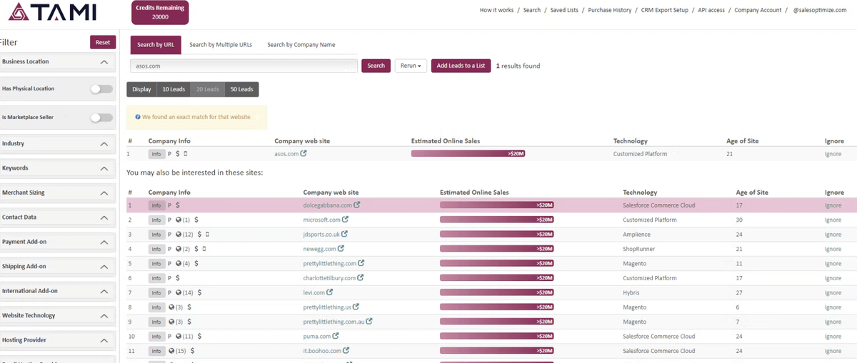 TAMI Sales Prospecting Tool
